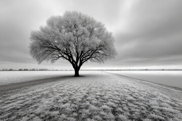 Frosty Tree by the Water Under Gray Skies