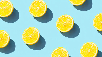 レモンの断面が並ぶ爽やかなシトラスパターン背景
