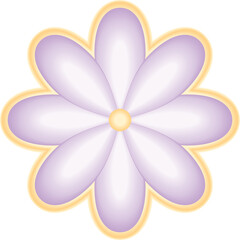 Pastel Purple Petaled Flower With Yellow Outline And Golden Center On A Transparent Background
