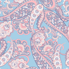 Seamless Paisley pattern in indian batik style. Floral vector illustration