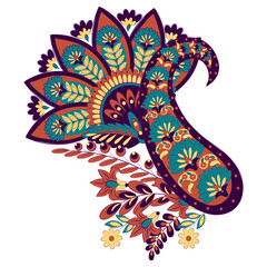 Isolated traditional Asian element Paisley. Traditional colorful paisley vector pattern. Pattern for textile design or fabrics. Fashionable design