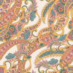 Trendy ethnic-style vector paisley pattern. Seamless Fashionable vector template for any design projects