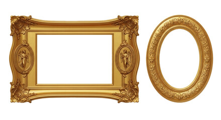 Baroque gold picture frames set on transparent background. isolated on transparent background