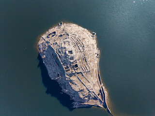 Castro candaz island ruins emerging from drought in galicia