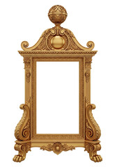 Gilded standing frame with elaborate rococo and baroque ornamentation. isolated on transparent background