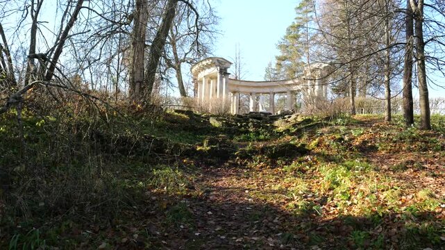 The Colonnade of Apollo (Temple of Apollo) architectural structure in Pavlovsk Park on sunny autumn day, suburb of St. Petersburg