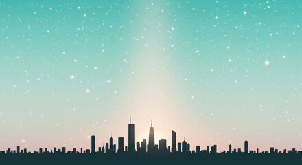 Fototapeta premium Minimalist City Skyline Under Pastel Starry Sky