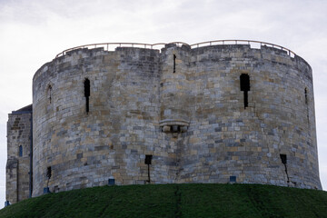 Castle tower on a grassy hill in York, UK. © iSky Media