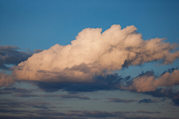 cloud, blue sky at sunset, cumulus cirrus puffy clods at dawn, sky replacement design element