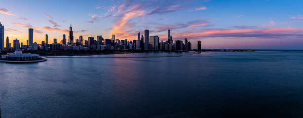 Chicago Skyline at Blue Hour – Aerial Panoramic over Downtown” November 12, 2025