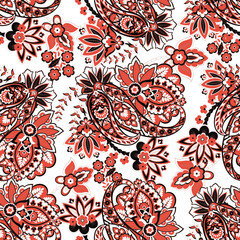 Paisley Seamless Vector Pattern. Indian floral motifs for fabric designs