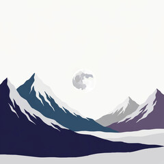 Fototapeta premium Mountain Range Silhouette with Full Moon Illustration