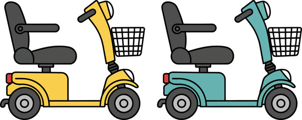 Colorful Vintage Scooters Side by Side Urban Transportation Illustration