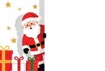 Adorable Santa Peeking from Behind a Blank Sign for Customizable Merry Christmas and Happy New Year Message