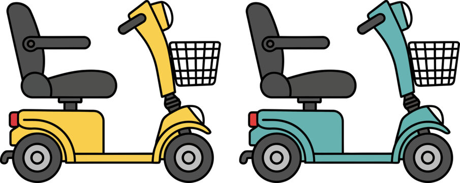 Colorful Vintage Scooters Side by Side Urban Transportation Illustration