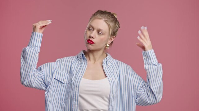 Young Blonde Woman Rolls Eyes, Makes Blah Gesture,Bored Facial Expression,Sarcasm 