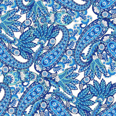 Turkish Cucumber Paisley. Seamless vector pattern in traditional oriental style with flowers, leaves and fantasy elements. Fabric and wallpaper cover