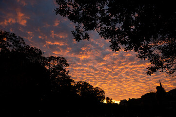 Sky with clouds at sunset, beautiful colors.