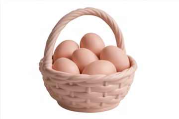 Pink eggs filling an easter basket, transparent background