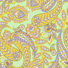 Trendy ethnic-style vector paisley pattern. Seamless Fashionable vector template for any design projects