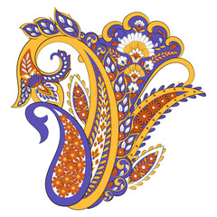 Floral Paisley colorful vector ornament. Isolated Pattern