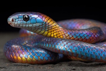 Fototapeta premium Iridescent Fauna: Macro View of a Sunbeam Snake in its Natural Habitat of Southeast Asia and Indonesia