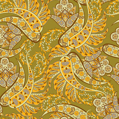 Asian Vintage floral background. Damask paisley seamless vector pattern