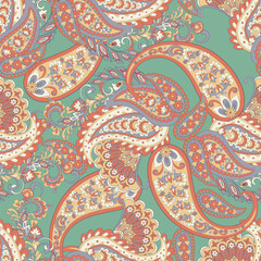 Madhubani, kalamkari, kani seamless pattern. Vector Ajrakh Ikat print patola. Background digital printing textile pattern floral allover design