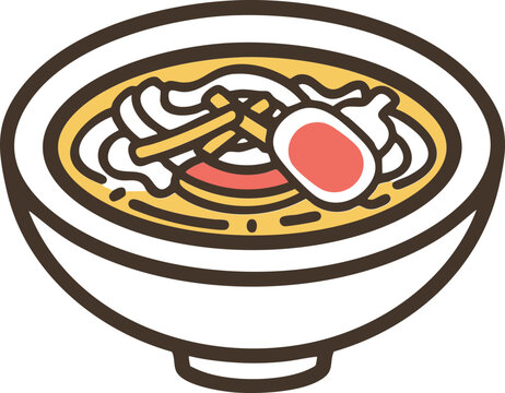 Hot noodle soup bowl with fish cake topping in cozy comfort food style