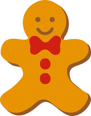 Gingerbread man cookie icon with red bow tie festive holiday treat