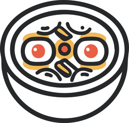 Decorative round mask face icon with orange abstract pattern detail