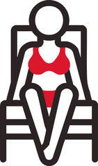 Woman in red swimsuit relaxing on beach chair sunbathing vacation icon