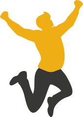 Joyful person jump silhouette with raised arm showing success and freedom