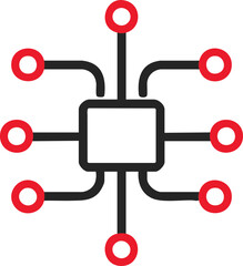 Central chip hub icon with connected node circle network around square