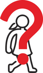 Person with giant red question mark walking and symbolizing confusion