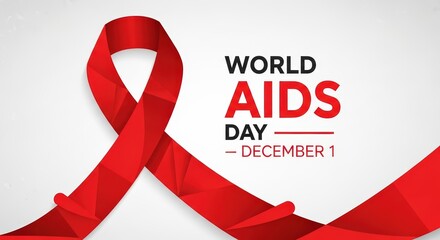 A vibrant red awareness ribbon with a modern polygonal design, symbolizing global solidarity and support for the fight against HIV and AIDS