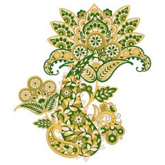 Isolated Paisley pattern in indian batik style. Floral vector illustration