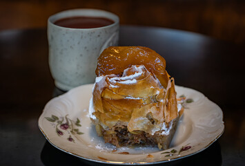 Traditional apple strudel and hot chocolate, Christmas in Zurich, Switzerland