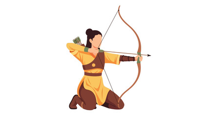 Fototapeta premium Focused Archer with Bow and Arrow Aiming at Target Archery Illustration