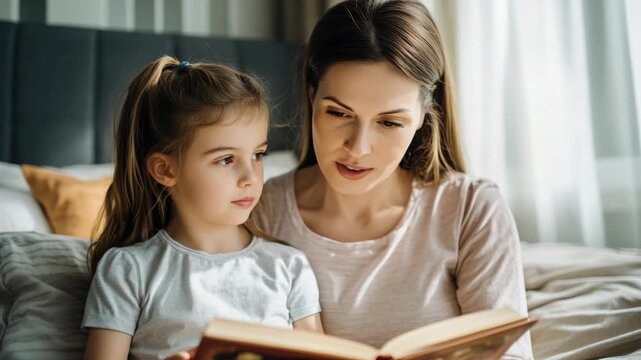 An intimate mother-daughter moment, reading together to foster love of literature and bonding.