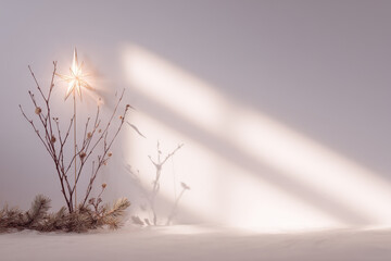 whimsical christmas scene casts enchanting shadows on wall with radiant christmas star shining brightly