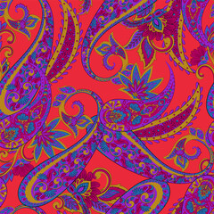 Paisley Floral oriental ethnic Pattern. Seamless Vector Ornament. Damask fabric patterns.