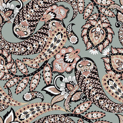 Trendy ethnic-style vector paisley pattern. Seamless Fashionable vector template for any design projects