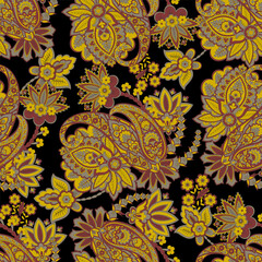 Paisley Seamless Vector Pattern. Indian floral motifs for fabric designs
