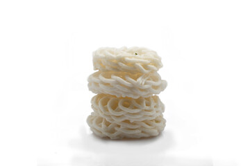 Indonesian snack krupuk or kerupuk deep fried cracker made from starch isolated on white background