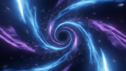 A mesmerizing cosmic wormhole with swirling blue and purple energy streams and sparkling particles, creating an abstract and futuristic tunnel effect. - Powered by Adobe