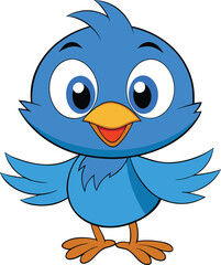 Cute blue cartoon bird illustration with a happy and cheerful expression