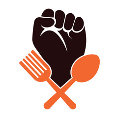 Fist food logo design icon vector illustration. Fist hand with fork logo design icon.