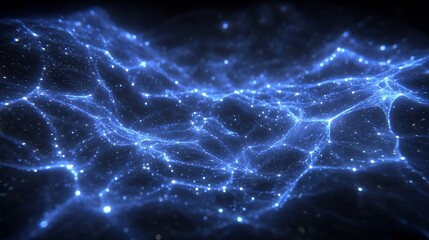 Abstract blue network connection structure with glowing dots for modern technology