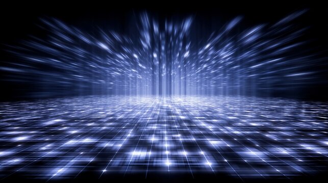 Abstract blue light technology background with grid lines perspective design